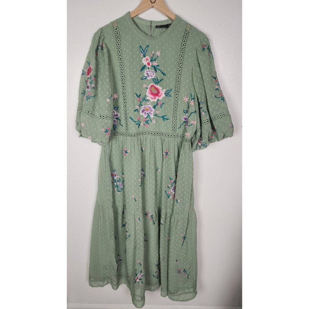 ASOS Sage Green Embroidered Midi Dress